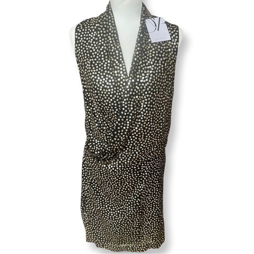 Diane von Furstenberg Issie Black and Gold Sequin Dress Size 2